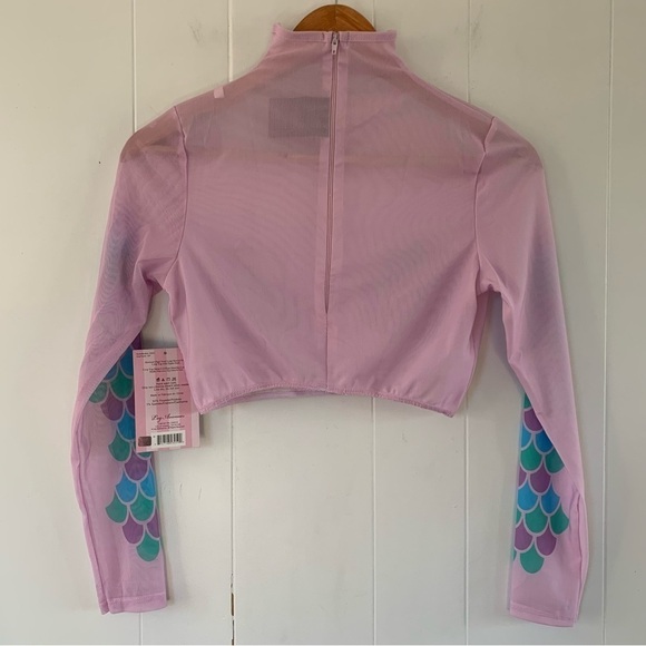 NEW Leg Avenue MERMAID HIGH NECK LONG SLEEVED MESH CROP TOP Zipper Back Cute - Picture 8 of 10